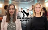 Eva-Maria Bauch, CEO der Mediengruppe Oberfranken (r.) und Ann-Kristin Nikula, Akademieleitung Medienhelden (l.)