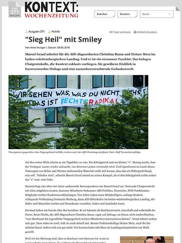 Screenshot des nominierten Textes von Anna Hunger von der KONTEXT: Wochenzeitung-Website