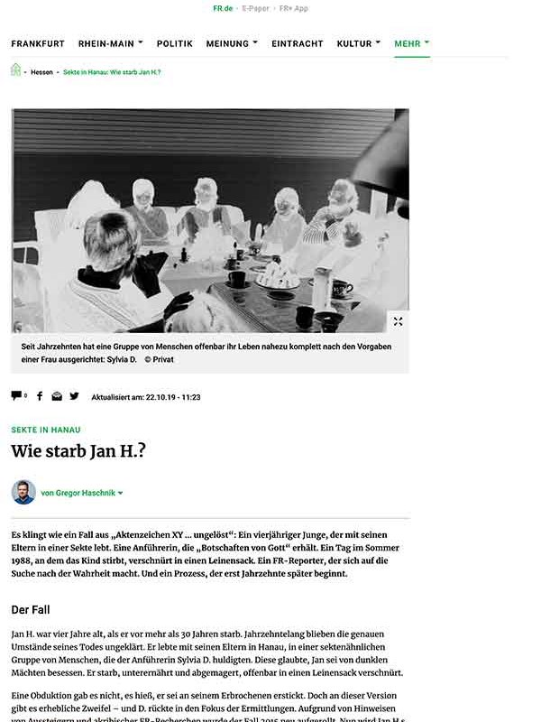 Screenshot des nominierten Textes von Gregor Haschnik von der Frankfurter Rundschau-Website