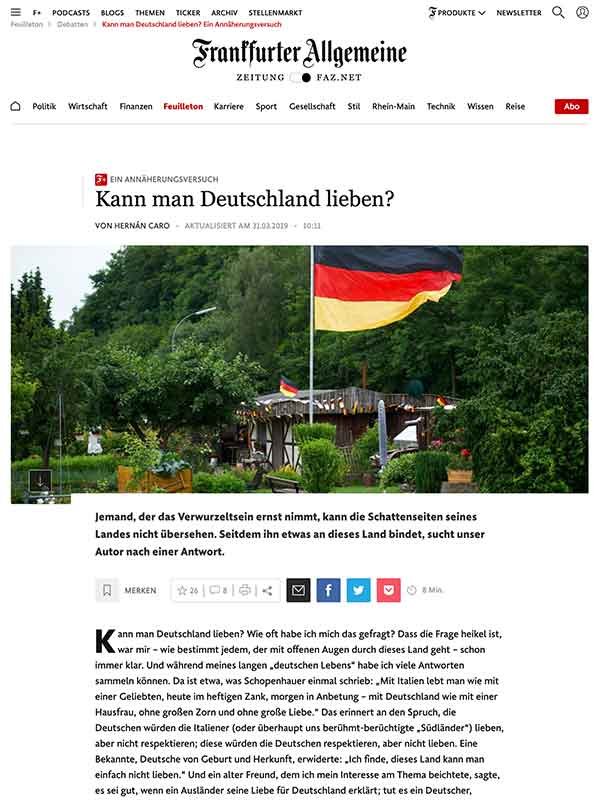 Screenshot des nominierten Textes von Hernán D. Caro von der Frankfurter Allgemeinen Zeitung-Website