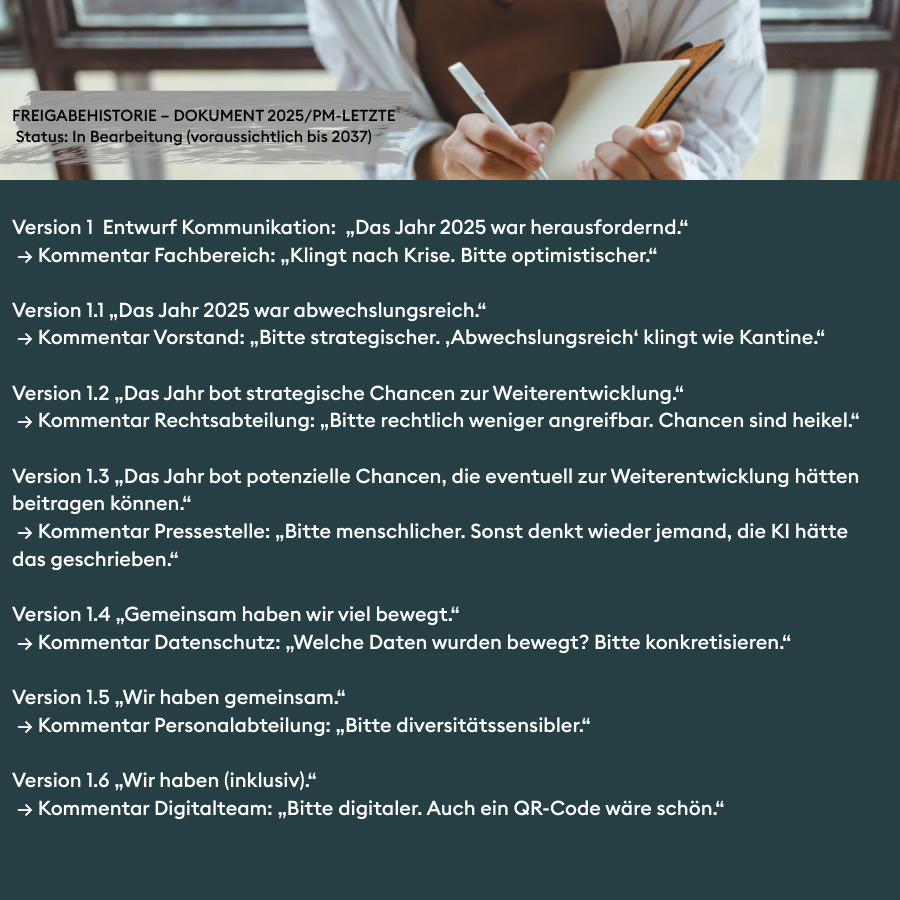 Satirischer Ablauf Abstimmung Pressemitteilung