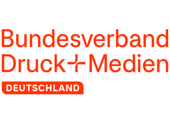 Logo Bundesverband Druck und Medien, Orange Schrift auf weißem Hintergrund
