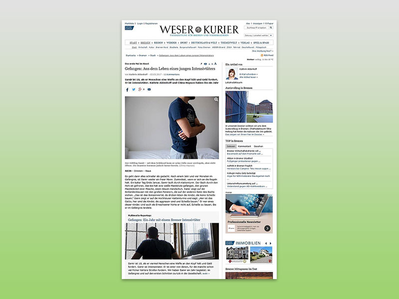 Mockup des nominierten Textes von Kathrin Aldenhoff von der Weser-Kurier-Website